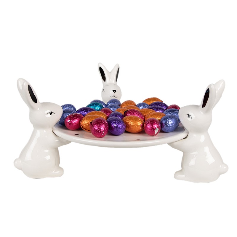 Clayre & Eef Decorative Bowl 24x23x12 cm White Black Ceramic Rabbits