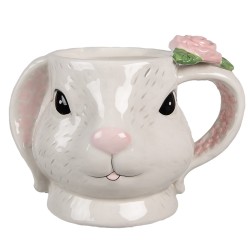 Clayre & Eef Mug Rabbit 450 ml White Pink Ceramic Round