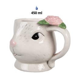 Clayre & Eef Mug Rabbit 450 ml White Pink Ceramic Round