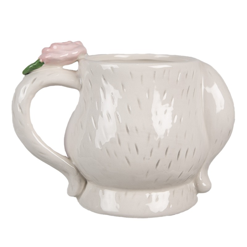 Clayre & Eef Mug Rabbit 450 ml White Pink Ceramic Round