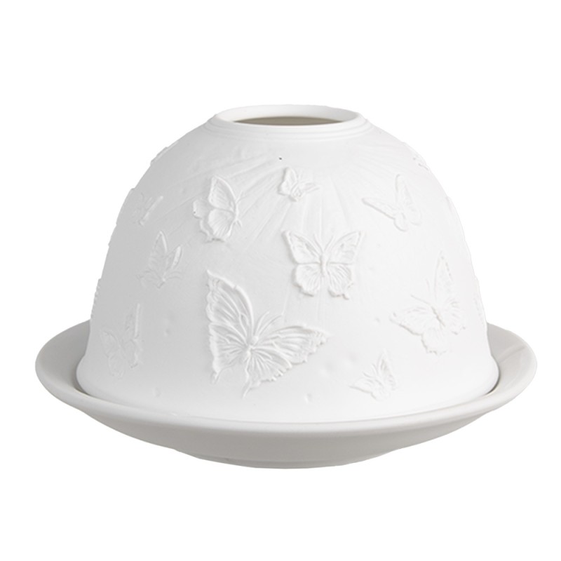 Clayre & Eef Teelichthalter Ø 12x8 cm Weiß Porzellan Schmetterlinge