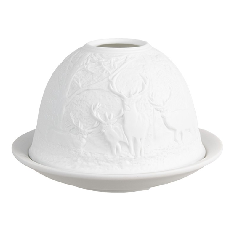 Clayre & Eef Waxinelichthouder Ø 12x8 cm Wit Porselein Hert