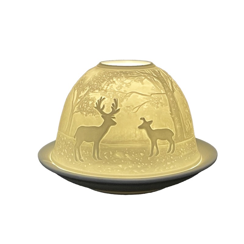 Clayre & Eef Waxinelichthouder Ø 12x8 cm Wit Porselein Hert