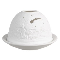 Clayre & Eef Waxinelichthouder Ø 12x8 cm Wit Porselein Winter