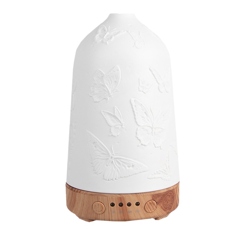 Clayre & Eef Aroma diffuser Ø 9x17 cm Wit Porselein Vlinders