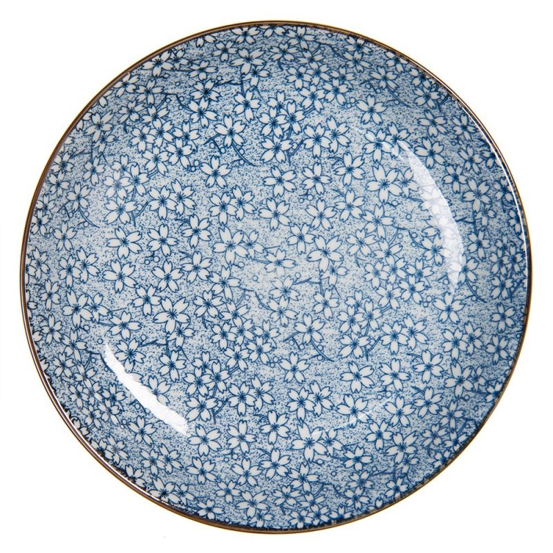 Clayre & Eef Suppenteller Ø 20x4 cm Blau Keramik Rund Blumen