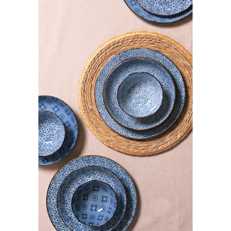 Clayre & Eef Suppenteller Ø 20x4 cm Blau Keramik Rund Blumen