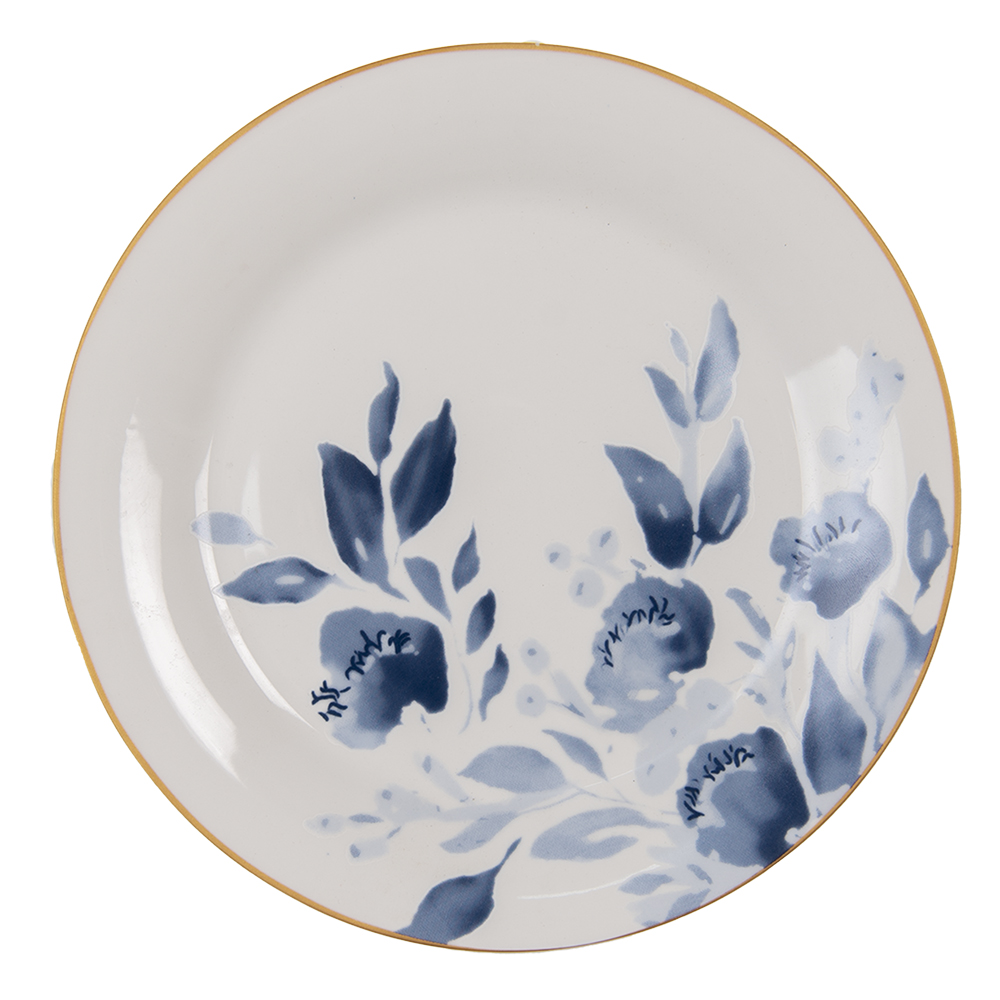 Clayre & Eef Ontbijtbord Ø 20 cm Blauw Beige Keramiek Bloemen afbeelding