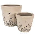 Clayre & Eef Blumentopf Ø 15x14 cm Beige Schwarz Keramik Blumen