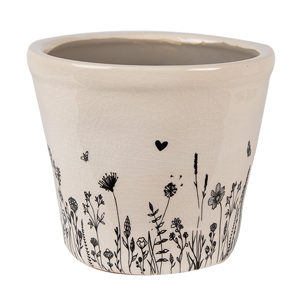 Clayre&Eef BloempotØ 12x11 cm Beige Zwart Keramiek Bloemen afbeelding