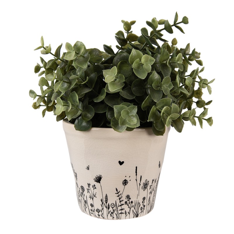 Clayre & Eef Planter Ø 12x11 cm Beige Black Ceramic Flowers