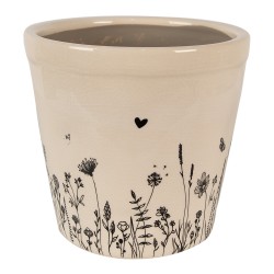 Clayre & Eef Bloempot  Ø 21x20 cm Beige Zwart Keramiek Bloemen