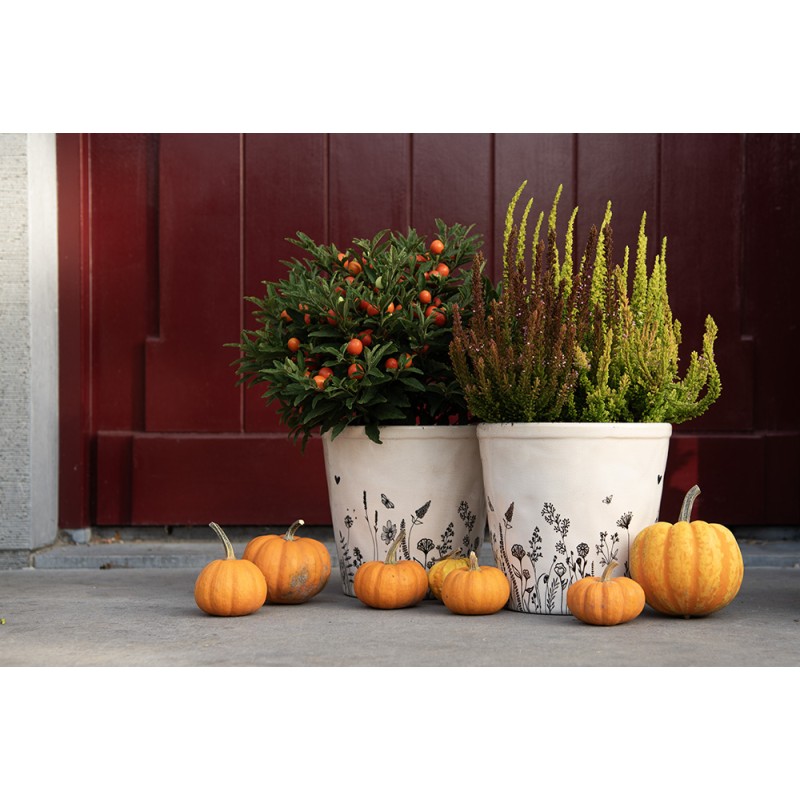 Clayre & Eef Blumentopf Ø 21x20 cm Beige Schwarz Keramik Blumen