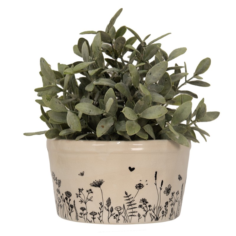 Clayre & Eef Planter Ø 16x9 cm Beige Black Ceramic Flowers