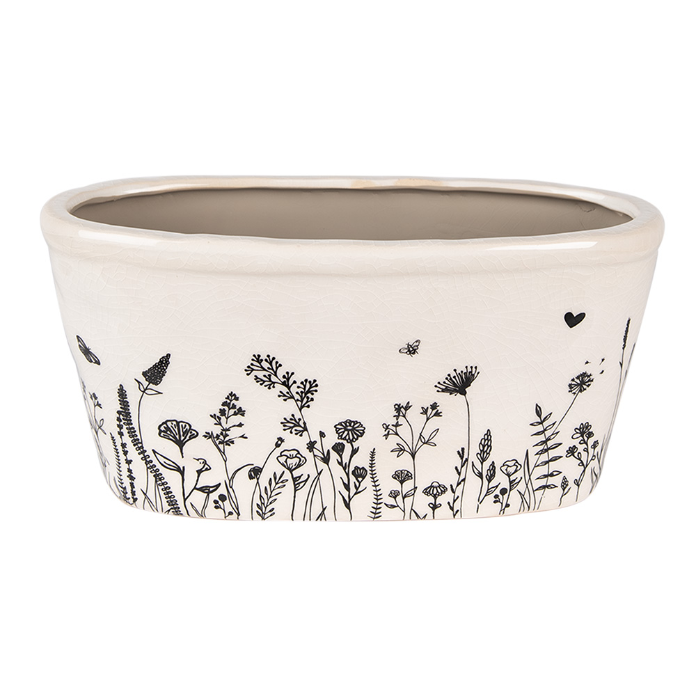 Clayre&Eef Bloempot 23x11x11 cm Beige Zwart Keramiek Bloemen afbeelding