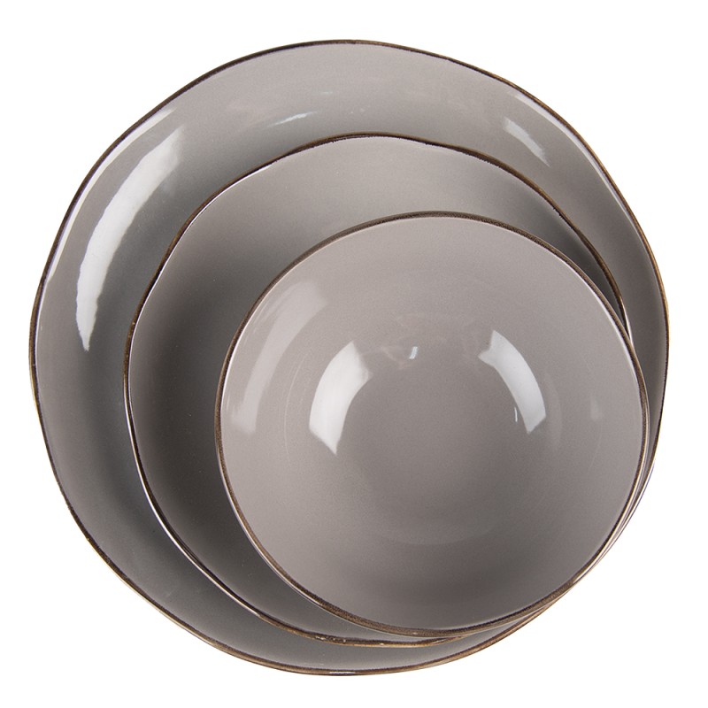 Clayre & Eef Assiette de dîner Ø 27 cm Gris Céramique Rond