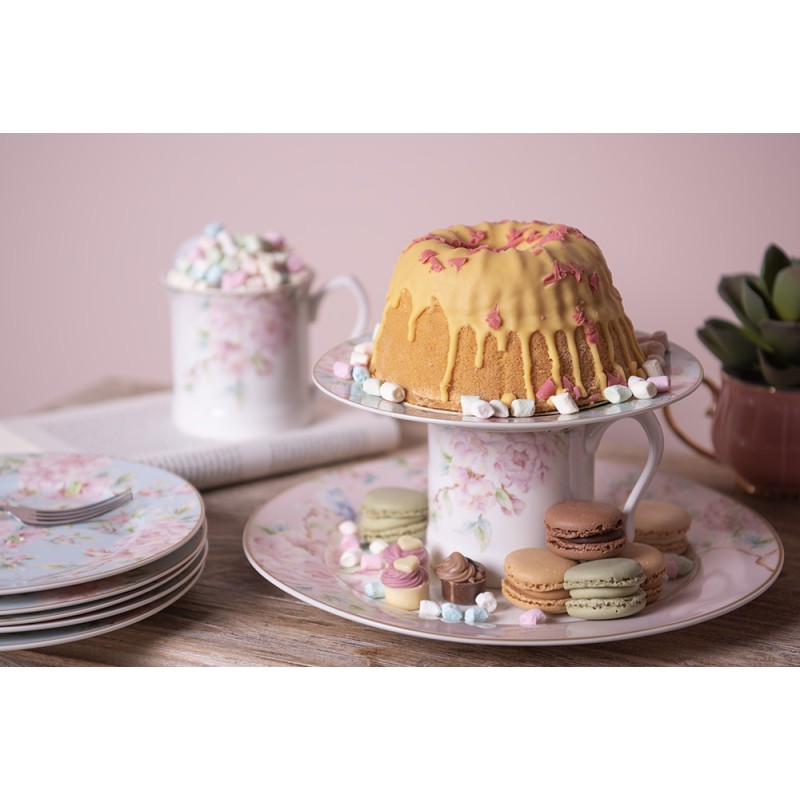 Clayre & Eef Assiette de dîner Ø 27 cm Rose Blanc Porcelaine Fleurs