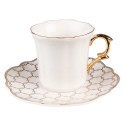 Clayre & Eef Tasse et soucoupe 95 ml Blanc Couleur or Porcelaine