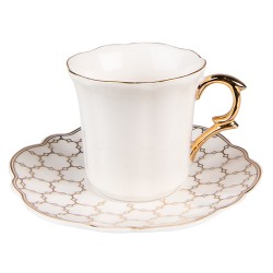 Clayre & Eef Cup and Saucer 95 ml White Gold colored Porcelain