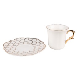 Clayre & Eef Cup and Saucer 95 ml White Gold colored Porcelain