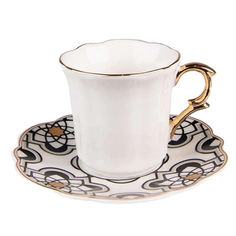 Clayre & Eef Tasse et soucoupe 95 ml Blanc Noir Porcelaine