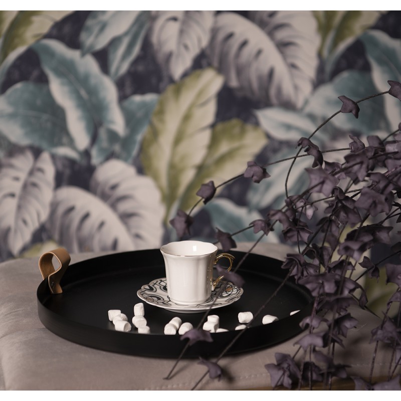 Clayre & Eef Tasse et soucoupe 95 ml Blanc Noir Porcelaine