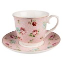 Clayre & Eef Tazza e piattino 250 ml Rosa Porcellana Fiori