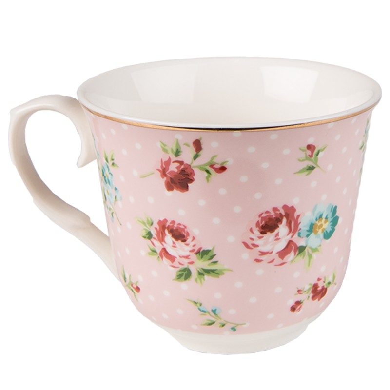 Clayre & Eef Tazza e piattino 250 ml Rosa Porcellana Fiori