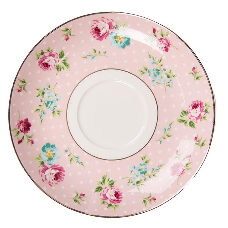 Clayre & Eef Tazza e piattino 250 ml Rosa Porcellana Fiori