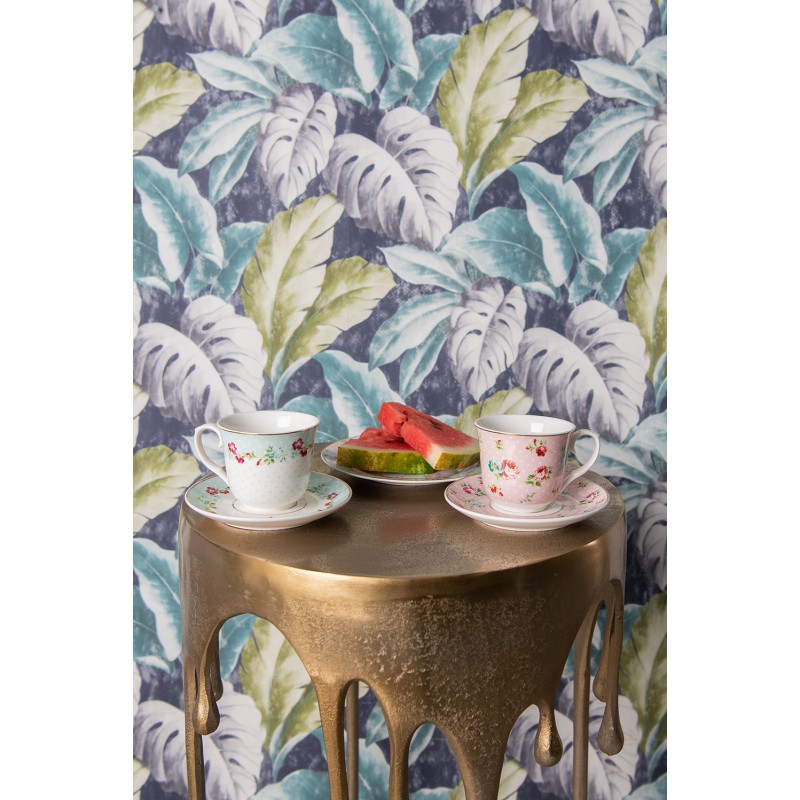 Clayre & Eef Tazza e piattino 250 ml Rosa Porcellana Fiori