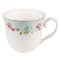 Clayre & Eef Tasse mit Untertasse 250 ml Weiß Grün Porzellan Blumen