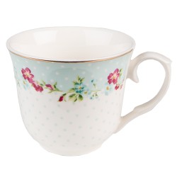 Clayre & Eef Tasse et soucoupe 250 ml Blanc Vert Porcelaine Fleurs