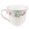 Clayre & Eef Tasse mit Untertasse 250 ml Weiß Grün Porzellan Blumen