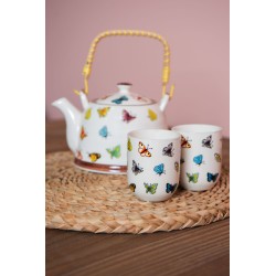 Clayre & Eef Mug 100 ml Beige Yellow Porcelain Round Butterflies