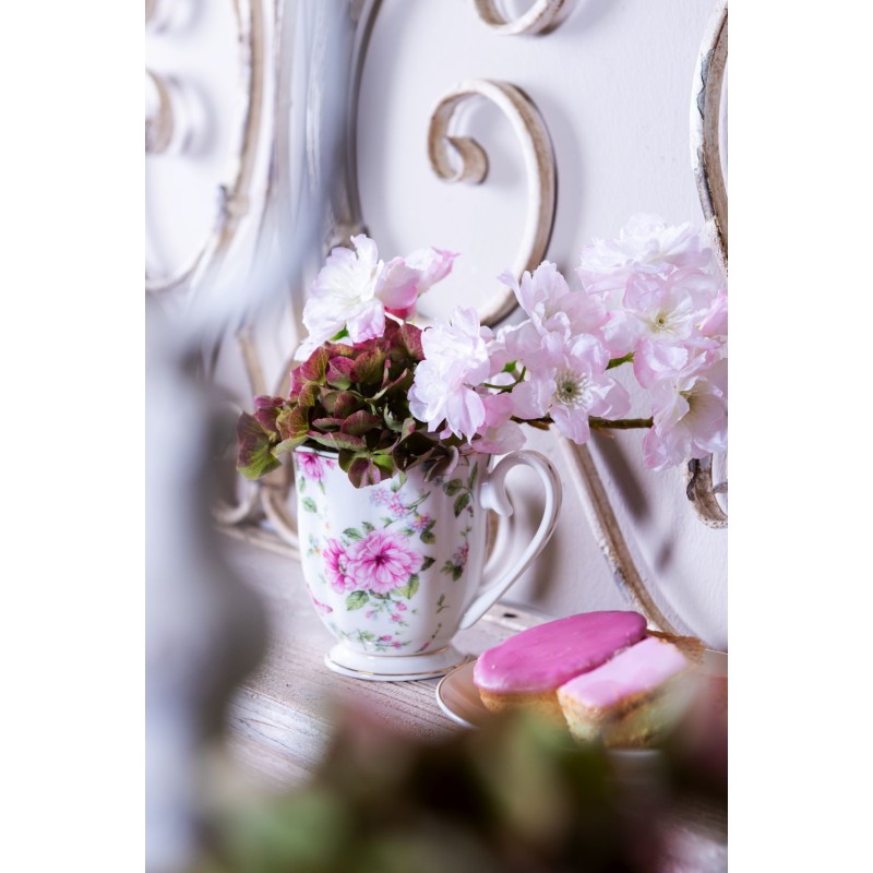 Clayre & Eef Mok  200 ml Beige Roze Porselein Rond Bloemen