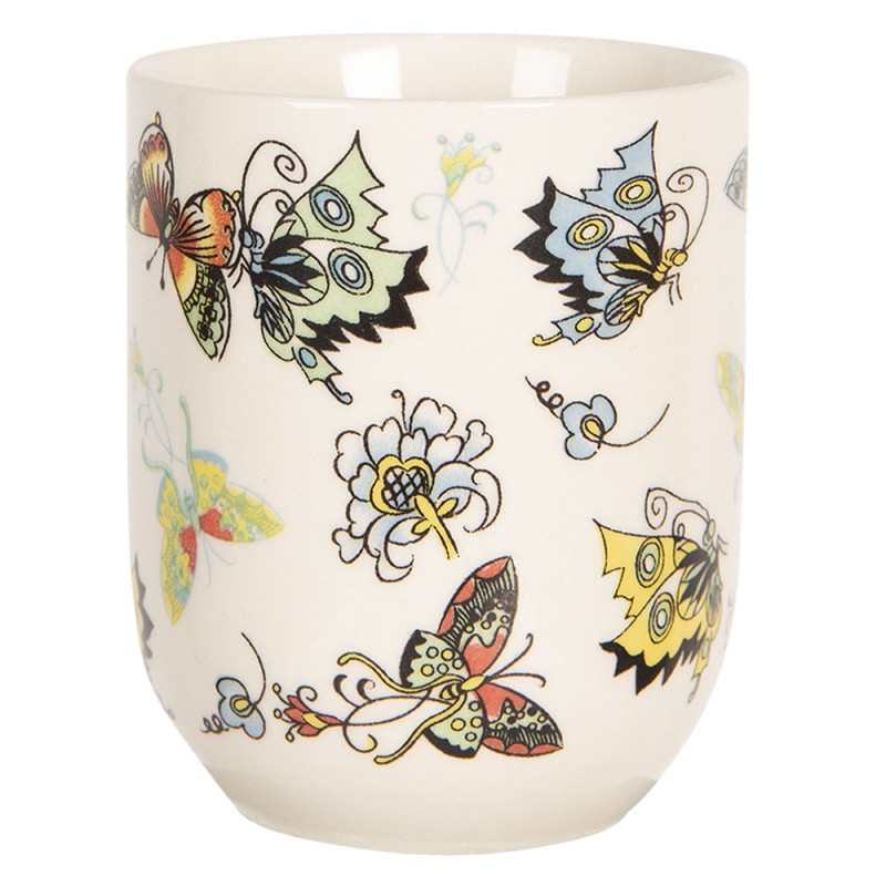 Clayre & Eef Mug 100 ml Beige Jaune Porcelaine Rond Papillons