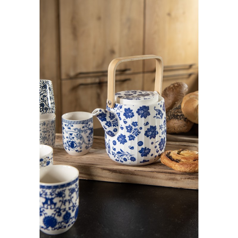 Clayre & Eef Mug 100 ml Beige Bleu Porcelaine Rond