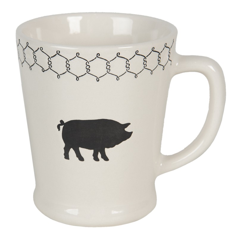 Clayre & Eef Tasse 300 ml Beige Schwarz Keramik Rund Schwein