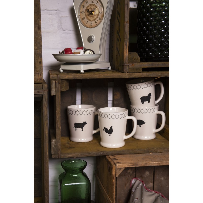 Clayre & Eef Mok  300 ml Beige Zwart Keramiek Rond Varken
