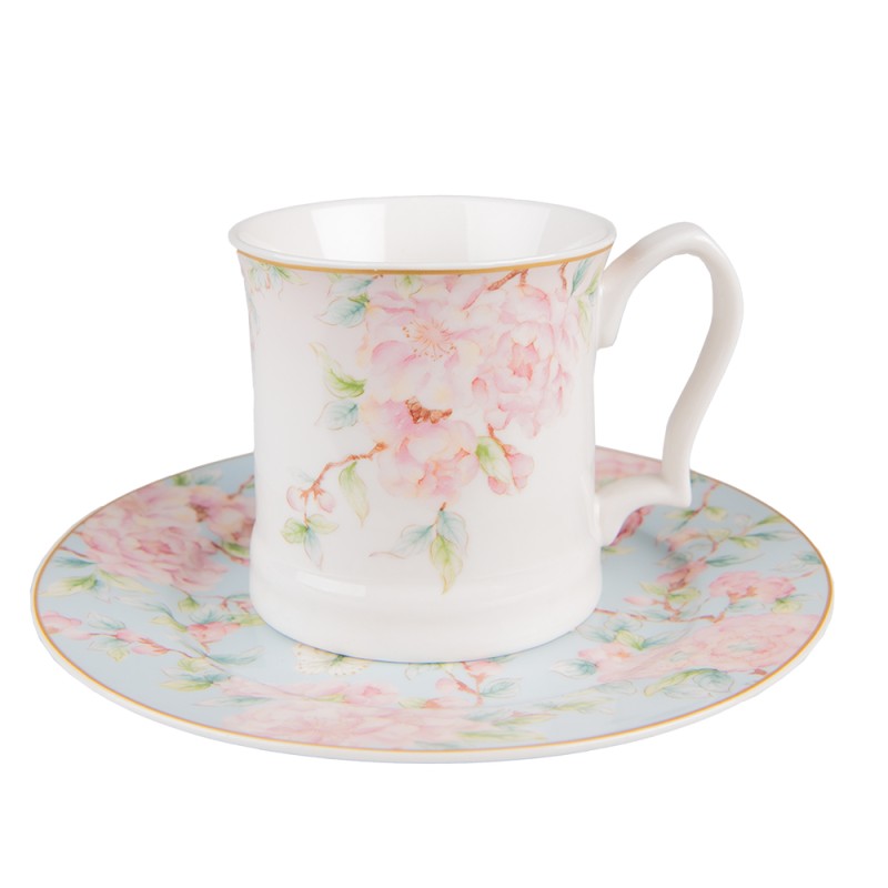Clayre & Eef Mug 414 ml White Pink Porcelain Flowers