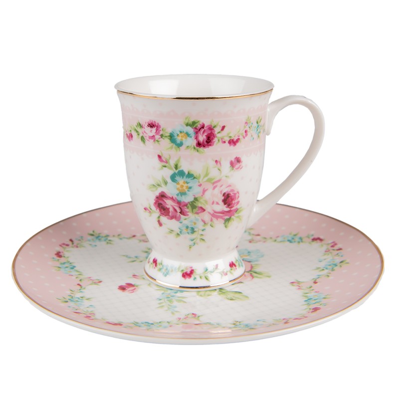 Clayre & Eef Mok  300 ml Wit Roze Porselein Bloemen