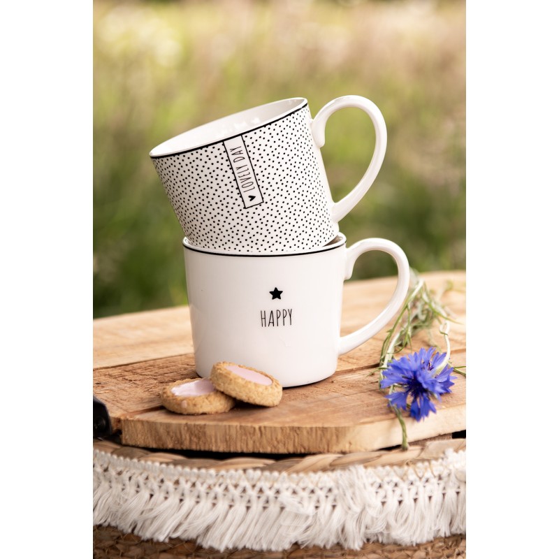 Clayre & Eef Tazza 275 ml Bianco Ceramica Stella Happy