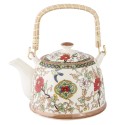 Clayre & Eef Theepot met Filter 700 ml Beige Rood Keramiek Rond Bloemen
