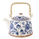 Clayre & Eef Theepot met Filter  700 ml Blauw Keramiek Rond Bloemen