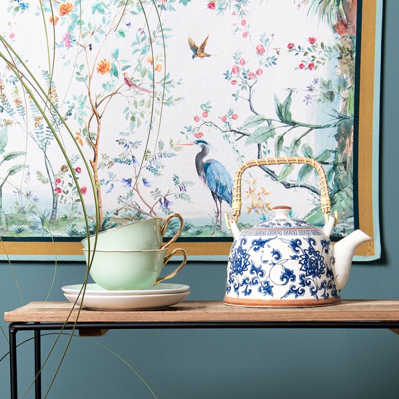 Clayre & Eef Theepot met Filter  700 ml Blauw Keramiek Rond Bloemen