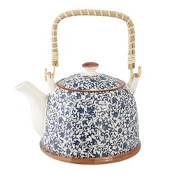 Clayre & Eef Théière avec filtre 700 ml Bleu Céramique Rond Fleurs