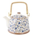 Clayre & Eef Theepot met Filter  700 ml Blauw Keramiek Rond Bloemen