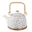 Clayre & Eef Théière avec filtre 700 ml Bleu Céramique Rond Fleurs