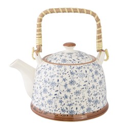 Clayre & Eef Théière avec filtre 700 ml Bleu Céramique Rond Fleurs