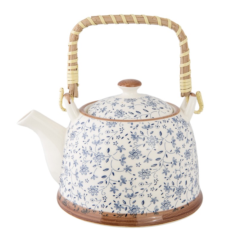 Clayre & Eef Théière avec filtre 700 ml Bleu Céramique Rond Fleurs